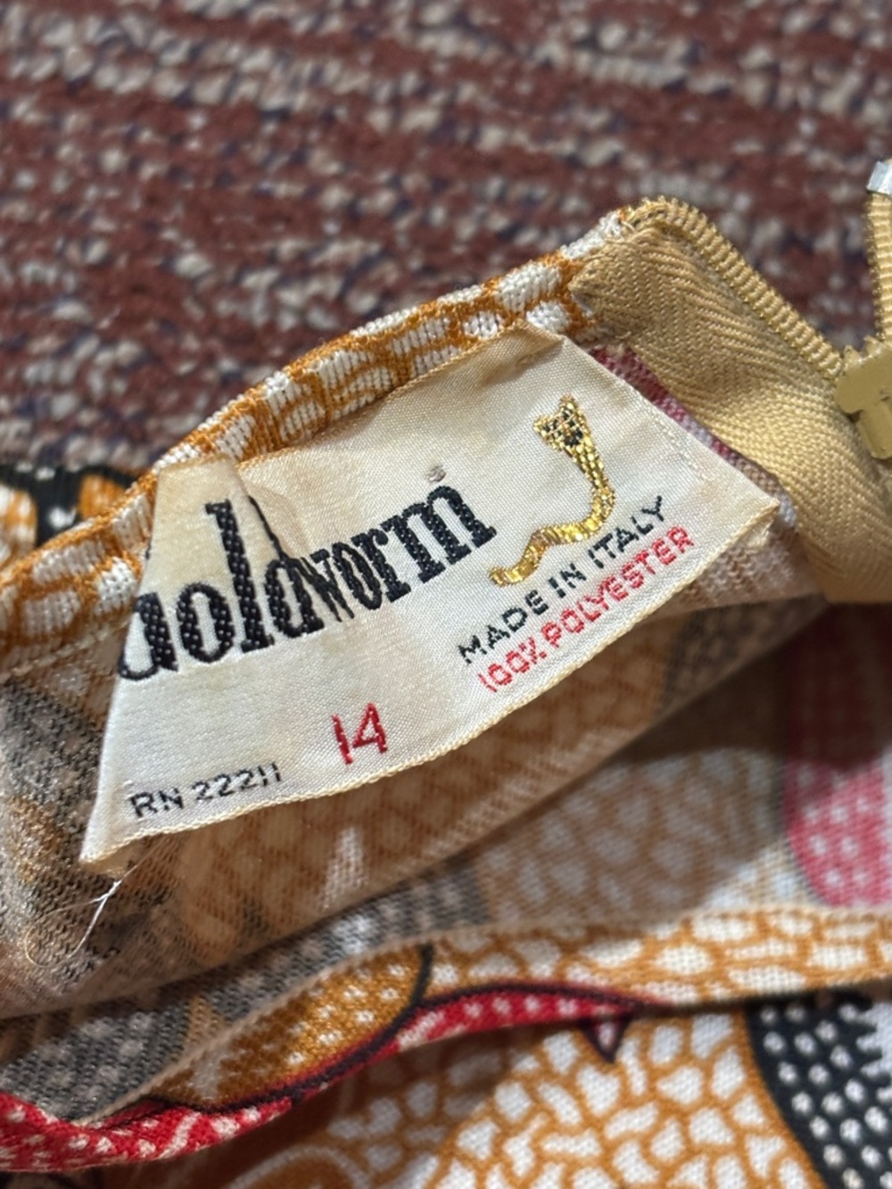 Goldworm vintage 1970’s printed knee length patterned long sleeve dress size 14 - Picture 7 of 16